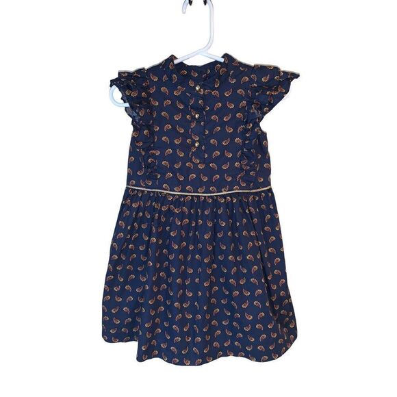 Janie & Jack Toddler Girl Navy Blue Ruffled Paisley Dress - Picture 4 of 11